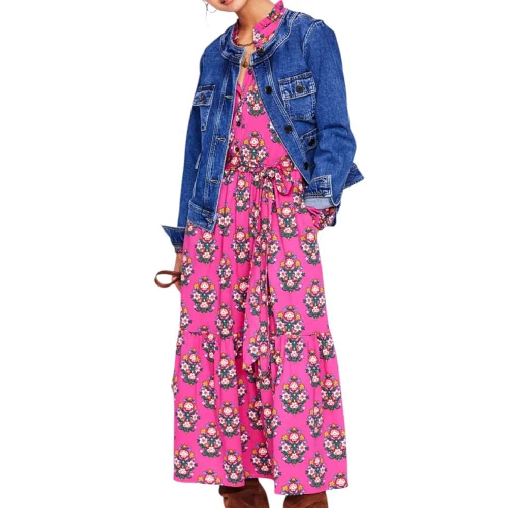 Boden Fuchsia Floral Long Sleeve Dress - Picture 4 of 16